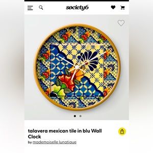 Society6 wall clock Talavera Mexican tile